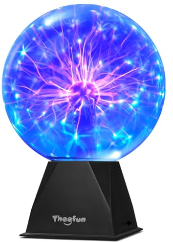 Theefun Sfera al Plasma 8 Pollici, Lampada al Plasma Magica Touch e Sound, Plasma Ball Interattivo Educativo di Fisica, Lampada Plasma Decorativa per Feste e Regalo di Compleanno (Bleu)