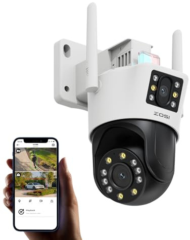 ZOSI 8MP Aussen WLAN Überwachungskamera mit Doppelobjektiv (4MP+4MP), 2.4GHz WiFi Pan/Tilt Kamera, 2-Wege-Audio, Personenerkennung, C298 Pro