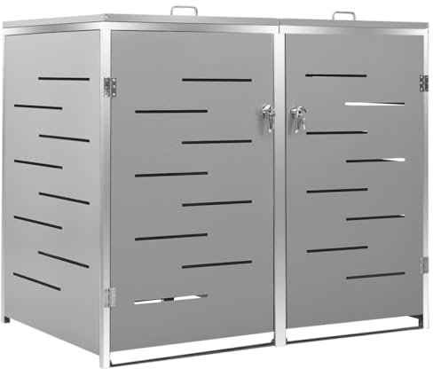 Abri Poubelle Extérieur, Cache Poubelle Abri pour Poubelle Conteneur pour Cache-Poubelle Abri pour Deux poubelles 138x77,5x112,5 cm INOX