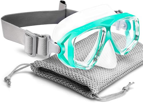 OMGear Occhialini da nuoto per bambini con copertura per il naso, cinturino in tessuto, maschera da snorkeling per bambini (4-16), maschera da nuoto in silicone, antigraffio, anti-appannamento, lente