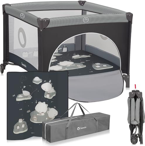 LIONELO BONNIE Parque Infantil Bebe hasta 15 kg, desde el Nacimiento hasta los 36 meses Acceso Lateral con Cremallera, Laterales de Malla Aireada, Plegado Rápido, Ruedas con Freno, Bolsa de Transporte