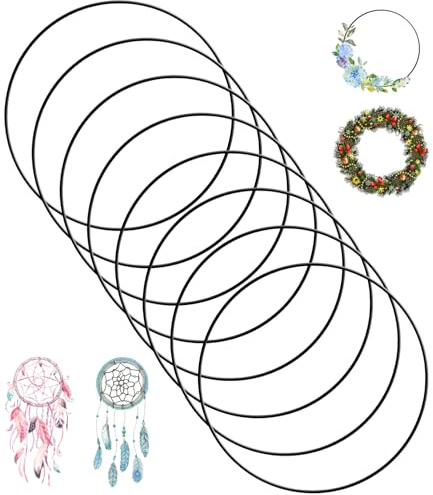 8 stycken, 30 cm, svart metallcirkel, blommig metallring, kronring för DIY, blommig ring, juldekoration, vägghantverk, bröllopskrona, cirkelfångare reve