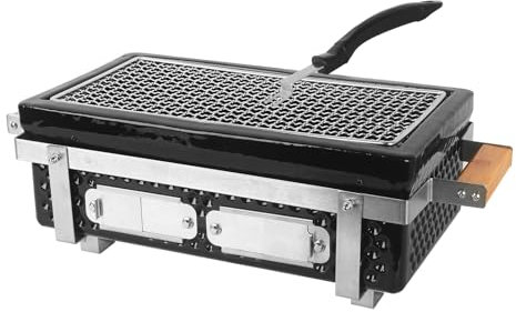 Portable BBQ Charcoal Grill,Non-Stick Tabletop Ceramic Clay Stove Portable Tabletop Grill for Outdoor,Indoor Cooking,Outdoor Camping and Garden (BBQ-YK1 Rectangle/Black)