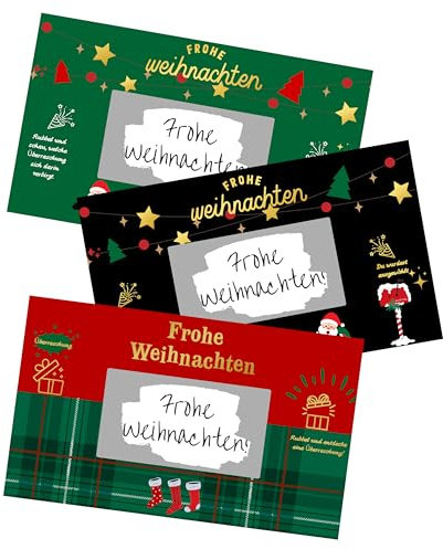 akaca Weihnachts Rubbelkarten 3-in-1 Set mit Überraschungseffekt, Perfekt für Weihnachtsgeschenke, Weihnachtskarten, Festliche Überraschungen, Händleraktionen und Mitarbeiterbelohnungen.