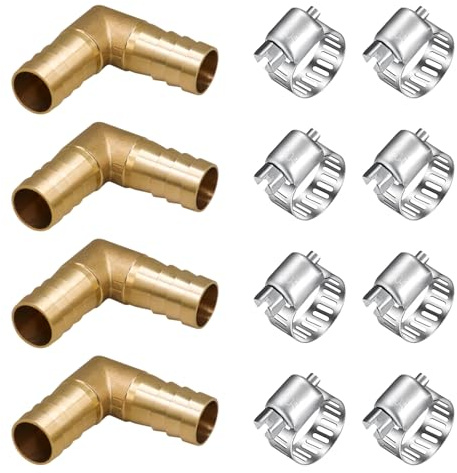 Napredak Brass Hose Barb Fitting 90 Degree Elbow, 5/8 Barb Splicer Mender Connector, 2-Way L Shaped Hose Rrepair Kit