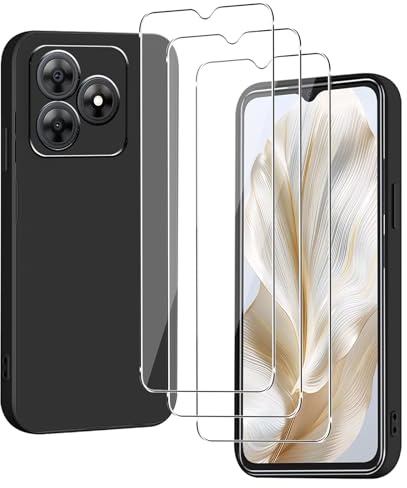carinacoco Case for Blackview Wave 8/Wave 8C/OSCAL Flat 2 with 3 Tempered Glass Screen Protector, Ultra-Thin Shockproof Bumper Anti-Scratch Rugged Soft Touch TPU Matte Phone Case, Black