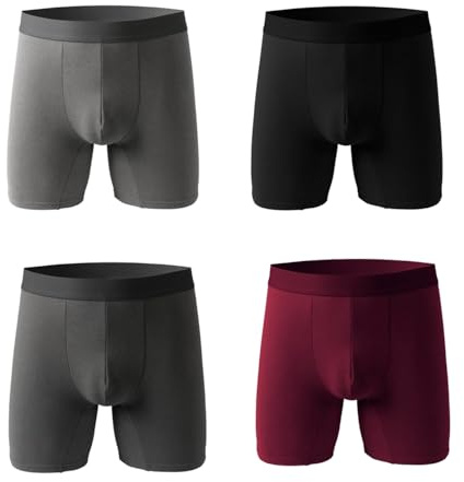 EEJBYTDI Winter Warm Comfortable Sports Long Boxer Briefs for Men，Mens Fleece Lined Thermal Underwear, Thermal Shorts (4 Pieces,L)