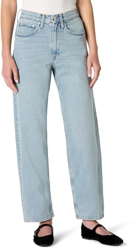 Amazon Essentials Women's High-Rise Barrel Leg Jeans, Iced Light Wash, 14