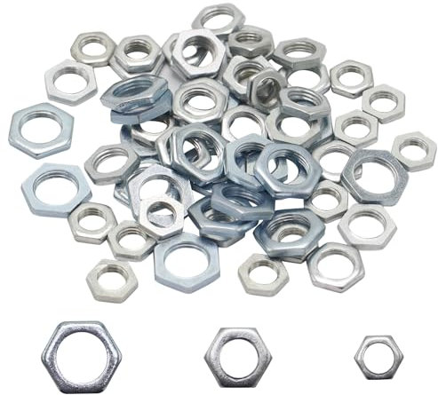 Tuerca hexagonal M8 M10 M12 rosca fina tuerca plana galvanizada roscada para baño, cocina, muebles, lámparas, 60 unidades