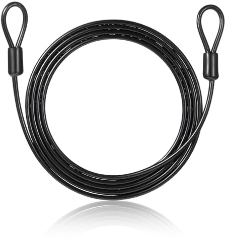 Cable de acero con ojales, 2 m x 4 mm, cable de alambre negro con ojales, cable de seguridad para candado de bicicleta, cable de acero recubierto de plástico para remolque de bicicleta, negro