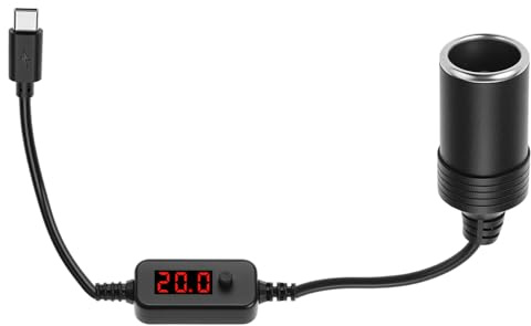 QWORK® USB-C Adaptador de Encendedor de Cigarrillos, Enchufe de Encendedor de Cigarrillos para automóvil 12 V, para grabadora de conducción, Cargador de automóvil