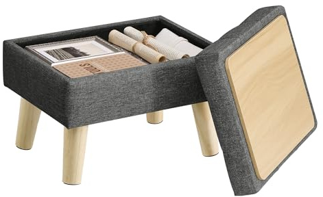 SONGMICS Storage Ottoman, Foot Stool, Ottoman with Padded Seat, Foot Rest with Wood Legs, Small Table, for Hallway, Living Room, 30 x 40 x 29 cm, Linen-Look Fabric, Slate Grey LOM517GN02