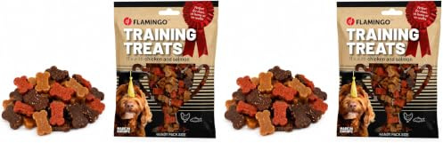 Flamingo Friandises d'entraînement pour Chien Mini Os Poulet & Saumon 100g – Snacks Moelleux d’Entraînement | Récompenses Éducatives pour Chiens et Chiots (Lot de 2)