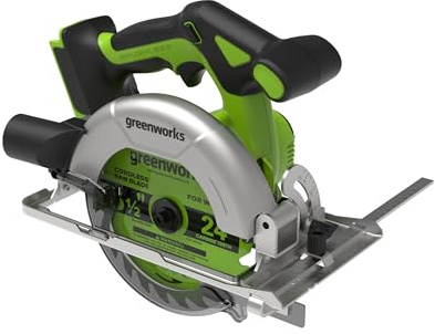 Sega circolare a batteria Greenworks 24 V senza spazzole da 165 mm, 5.000 giri/min, lama da 20 mm, profondità di taglio regolabile 45°/90°, luce LED, senza batteria e caricabatteria CRG404