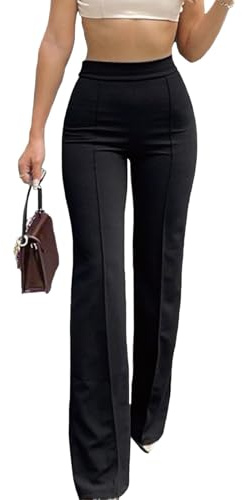 HAWILAND Pantalon de costume pour femme - Stretch élégant - Taille haute - Pantalon long évasé en tissu - Pantalon chino business décontracté Bootcut, Noir , XXL