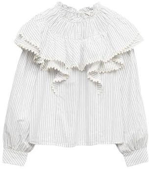 Marks & Spencer Blusa a Righe in Puro Cotone con Dettagli in Pizzo