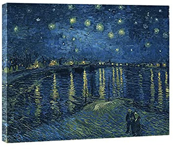 Wieco Art - Starry Night Over the Rhone by Van Gogh Famous Oil Paintings Reproduction Modern Framed Giclee Canvas Print Artwork Seascape Pictures on Canvas Wall Art for Home Office Decorations
