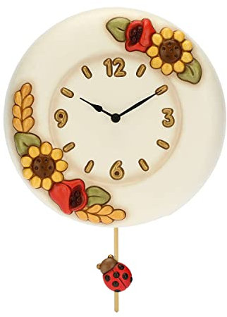 THUN - Orologio a Pendolo in Ceramica Decorata a Mano, Linea Fiori e Fantasia, Ø 26 cm