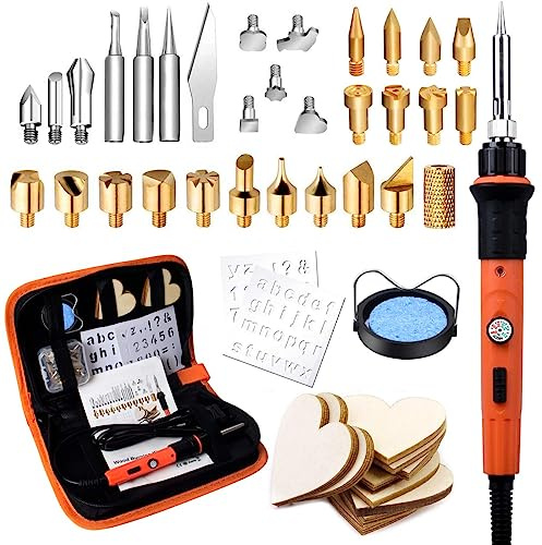 45pcs Kit Pirograbador De Madera，Kit Pirograbadores EléCtrico De 60w Con Temperatura Regulable Entre 200°C Y 500°C.Para Madera, Cuero Y Grabados (2)