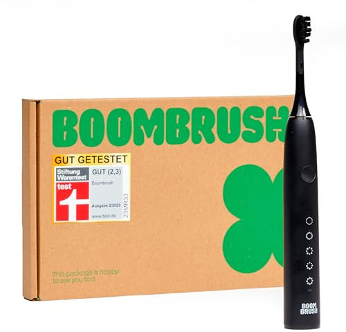 BOOMBRUSH Elektrische Zahnbürste - Schallzahnbürste - 90 Tage Power-Akku - Schwarz - Effektive Sonic Technologie - Elektrische-zahnbürste für Mundreinigung & Plaque-Entfernung