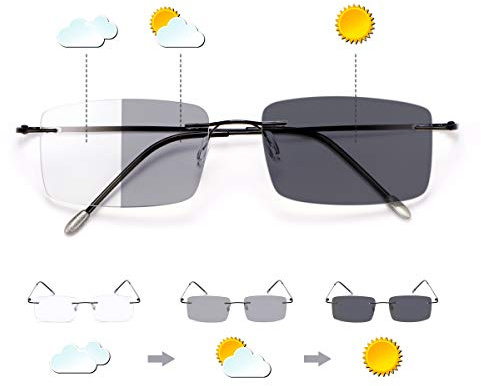 Gränslösa läsglasögon för män och kvinnor, progressiva multifokala fotokrom, solläsare, flexibla solglasögon, multifoku-läsare, blåljusfilter, dator, UV-skydd, glasögon, bekväma, klassiska glas