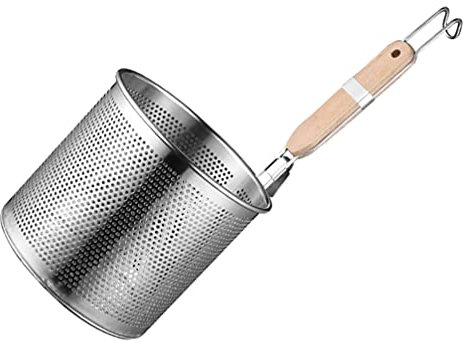 HEMOTON Ustensile Cuisine Inox Avec Manche Bois - Cuillère Passoire Écumoire 18Cm Pour Nouilles Soupes Et Fritures - Passoire Cuisine Pour Maison Et Restaurant