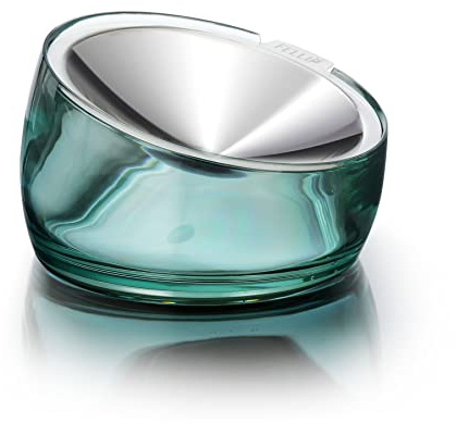 Felli Pet Whisker Fatigue Relief Raised Cat Food Bowl Stainless Steel Angled Shallow Dish Tilted, Anti Vomit, Spill Proof, Slanted Feeder Flat Metal Plate Acrylic Elevated Puppy (0.5 Cups, Classic)