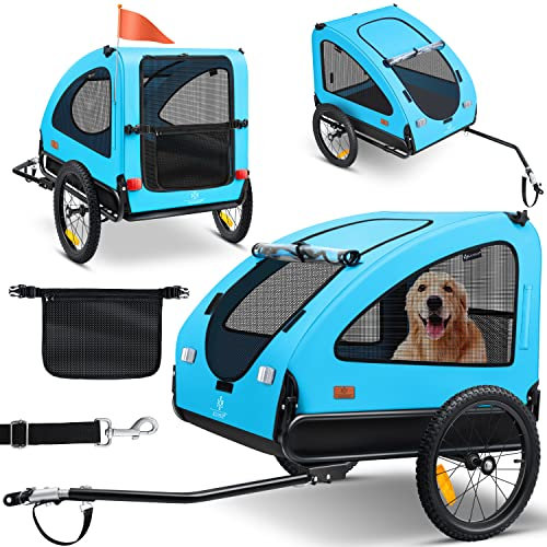 KESSER® Chariot 2-en-1 pour Chien - Remorque et Poussette pour Vélo - Grand Volume 250 l - INCL. Drapeau et Sac - 600D Oxford Canvas, Pliable, Bleu Noir