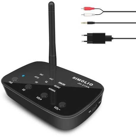 SIMOLIO Récepteur Audio sans Fil, Adaptateur Bluetooth pour PC/Mac/Smartphone/Tablette/Récepteur AV, Sorties 3,5mm et RCA pour Hauts-Parleurs, Couplage Simple, Bouton Marche/arrêt, aptX LL&HD, JH-212A