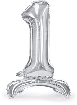 Palloncino Argento a Forma di Numero 1, in Piedi Balloon Stand Foil Alluminio Gonfiabile Elio Aria Addobbi per Festa Compleanno Party Anniversario Anni Laurea Bambino Bambina - Altezza h 70 cm