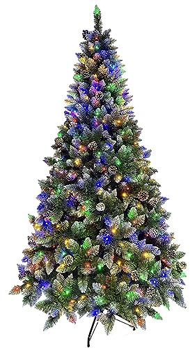 Asinse 6ft Prelit Artificial Hinged Christmas Tree with 400 Multi-Color Lights, 926 Branch Tips and Foldable Metal Stand, Perfect Choice for Xmas Decoration