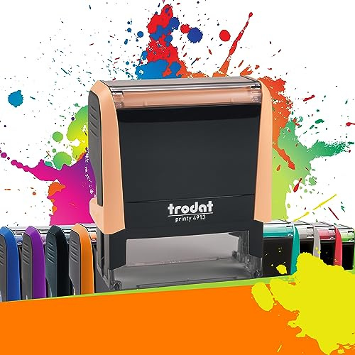 Trodat Printy 4913 - Tampon Encreur Professionnel Automatique 5 lignes À Personnaliser - Empreinte 58 x 22 mm Offerte (Pêche Pastel)