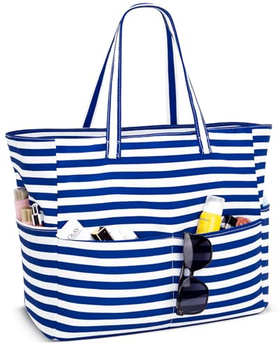 Iioscre Beach Bag for Women, Causal Hobo Pool Bags with Zipper Inner Pocket, Foldable Swim Tote Bag for Vacation Essentials Blue
