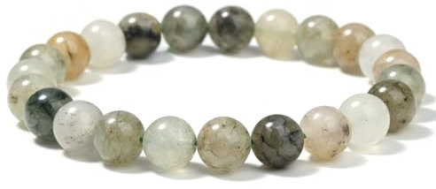 Landorilo Handmade Echte Naturstein Perlen Heilsteine Armband Damen Herren, 8MM Runde Edelsteine Yoga Armbänder, Glücksarmband, Kreative Schmuck Geschenke(Grünes Gespenst)