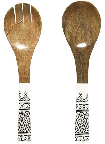 HOME DECO FACTORY, KA0573, Posata da Insalata in Legno di Mango, Design Elegante e Resistente, Ideale per Tutti i Tuoi pasti, Facile da Pulire, Taglia Unica, Colore Marrone e Nero