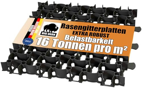 BigDean Rasengitter Kunststoff 20 Stück a 50 x 50 x 4 cm - 16 t/m² belastbar & befahrbar Paddockplatten in schwarz (5 m²)