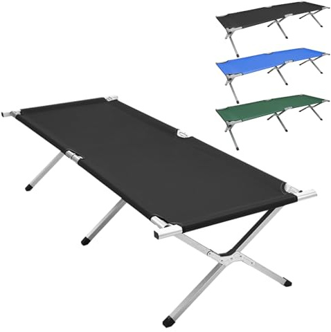 XUANYU 190 x 64 x 42 cm Lit de Camp Pliant Lit de Camping Pliable Supporte jusqu'à 250 kg Tubes Métalliques et Lit Tissu Oxford 600D avec Sac de Transport pour Camping Jardin Bureau Voyages (Noir)