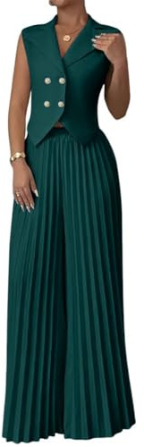 shownicer Tailleur 2 Pièces Femme Ensemble sans Manches Blazer Couleur Unie Gilet et Pantalon Slim Fit Veste Formel Bureau Travail Costumes Revers Haut 2pcs A Bleu XL