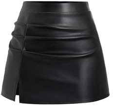 GORGLITTER Läderkjol för damer, kort minikjol, sexig tajt ravekjol med slits Pu-kjol, A-linje, sommarkjol, Y2k, festoutfit, festival, kjolar, svart, XS