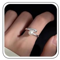 Yheakne Vintage Pearl Ring Silver Pearl Open Finger Ring Chunky Teardrop Rings Adjustable Pearls Wrap Rings Jewelry for Women