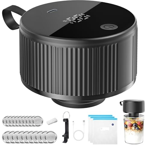 Kssvzz 2 in 1 Electric Mason Jar Vacuum Sealer Kit, 2 in 1 Portable Vacuum Sealer for Wide & Regular Mouth Mason Jars - Jar Sealer with LED Screen for Food Storage