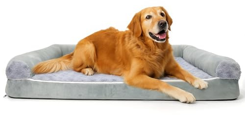 MDDK DY Cuccia Cane Interno XL 105x75x20 cm, Grande Cuccia Pelosa per Cani Interno, Cuscino Morbido Antiscivolo e Lavabile, Divano per Cani Grigio Chiaro