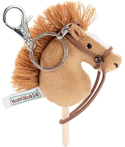 Hoppihorse by Hoppimals – Mini Käpphäst Nyckelring med. Tyglar – Plyschhuvud med Träpinne – Mini Hobbyhorse