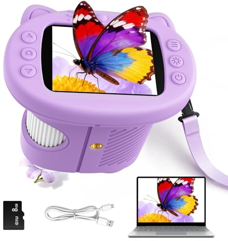 Microscopio Digital para Niños con Pantalla de 2.4'', Recargable 1000x,Microscopio de Bolsillo Portátil para Niñas de 3 a 10 Años (Púrpura)