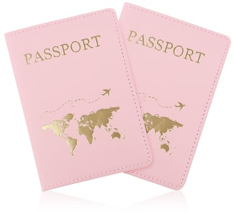 FuninCrea Porte-passeport, housse de passeport en cuir PU, portefeuille de voyage avec plusieurs emplacements, étui fin pour passeport portefeuille avec motif doré pour passeport, cartes de visite, s