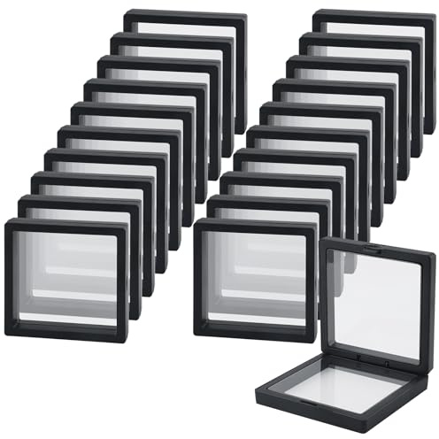 20 st flytande 3D-ramar 11 x 11 cm svart dammtät bärbar transparent PE-film smycken förvaringsbox mynt display fodral hållare för ringar örhängen halsband medaljonger frimärken samlarobjekt