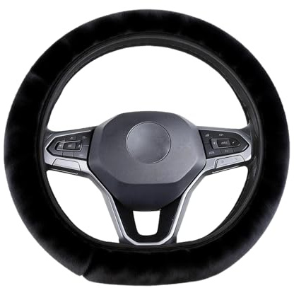 Sekfpnk Lenkradbezug, 34-39cm Weicher lenkradbezugs Winter, Teleskop-Lenkradbezugs, Winter-Plüsch-Lenkradbezug für Autozubehör (schwarz)