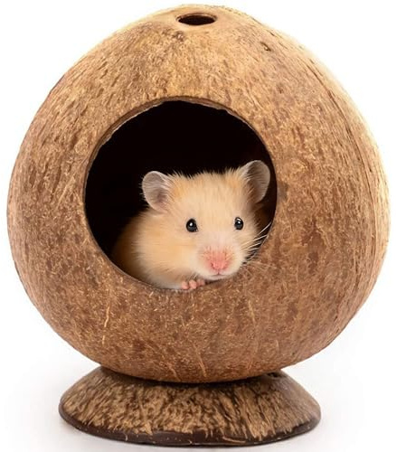 Gxdamxz Gwezmxs Hamster Hide 4.72, Coconut Shape Hamsters House with Base & Ventilation Opening for Gerbils, Chipmunks, Cage Habitat Decor