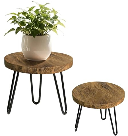 Support Plante en Bois, Lourdeur Tabouret pour Plantes Rond, support plantes interieur, tabouret plante, petit tabouret bois, Adaptable à Différentes Tailles de Pots, Idéal pour Maison, Jardin, Patio