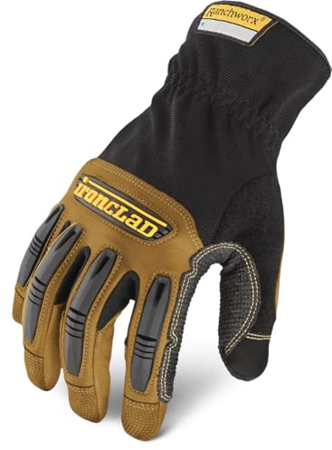 Ironclad Ranchworx Work Gloves RWG2, Premier Leather Work Glove, Performance Fit, Durable, Machine Washable, (1 Pair), RWG2-05-XL,Brown/Black